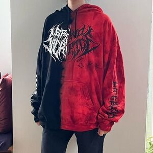 Half Black Half Red Tie-Dye Graphic Hoodie